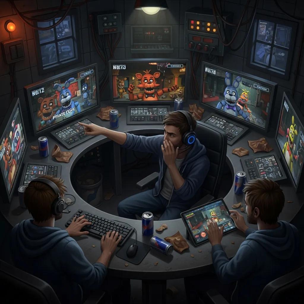 Players collaborating in multiplayer mode of Five Nights at Freddy's Online