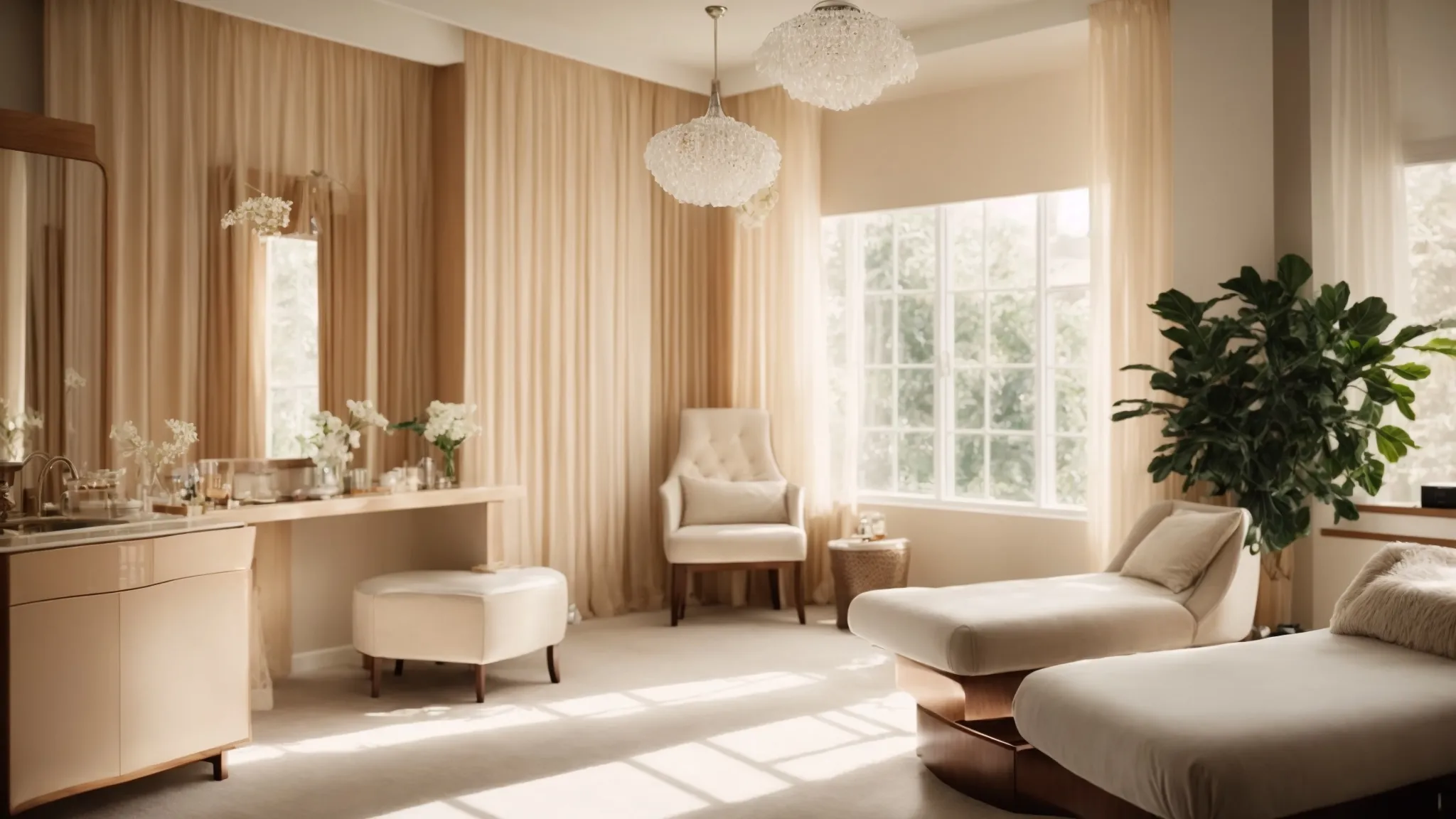 a serene salon room with a comfortable waxing bed, soft lighting, and elegant décor.