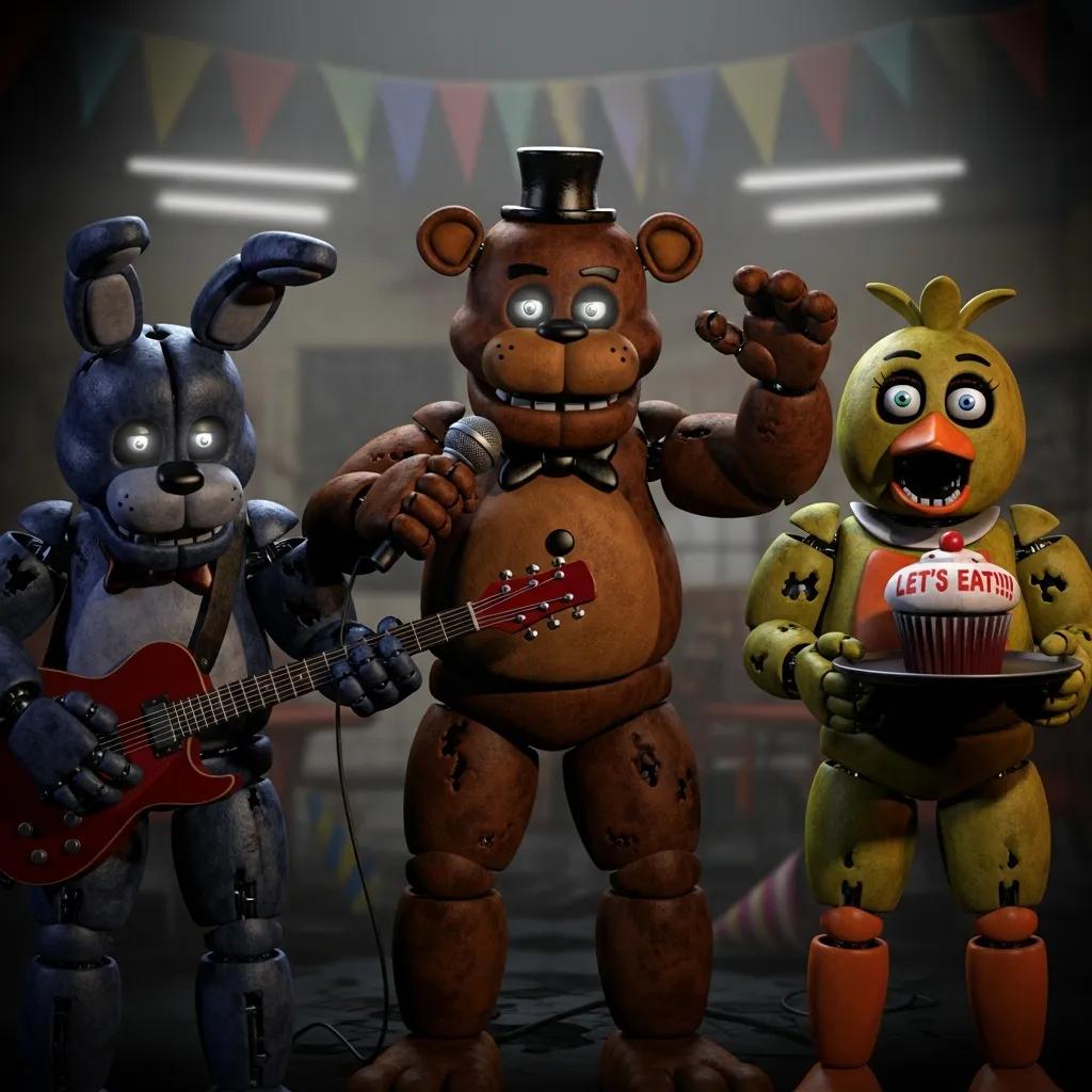Different animatronics from Five Nights at Freddy's Online showcasing their unique behaviors